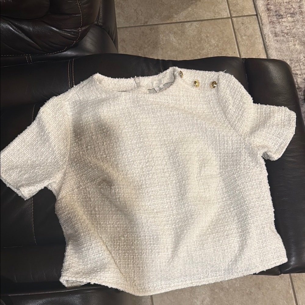H&M white tweed crop top size large
